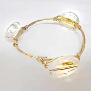 Clear Stone 14K Gold Wire Wrapped Bracelet